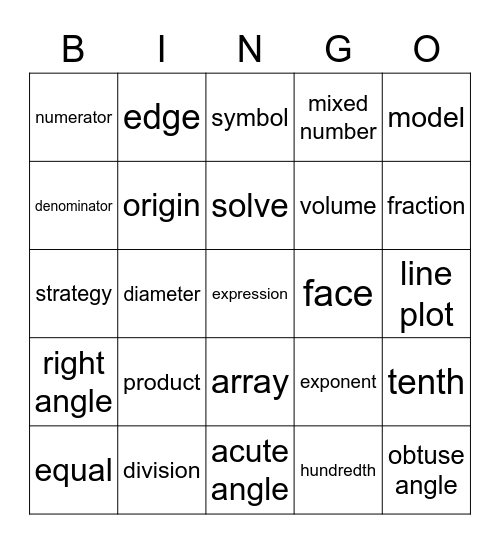 5th Grade Bingo Card