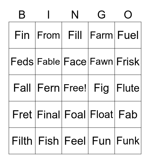 F Words Bingo Card