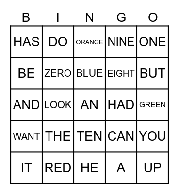 SIGHT WORDS Bingo Card