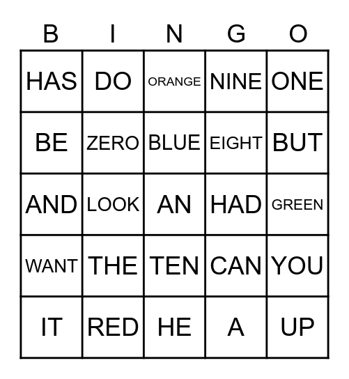 SIGHT WORDS Bingo Card