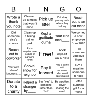 WildWorks Kindness Bingo Card