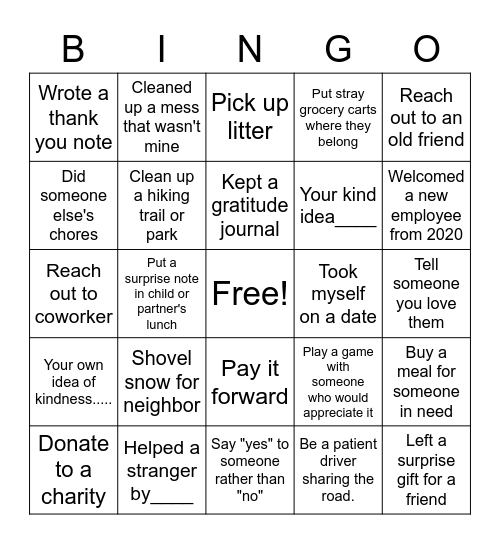 WildWorks Kindness Bingo Card