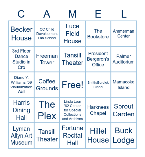 PLACES ON CAMPUS Bingo Card