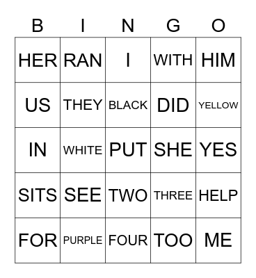 SIGHT WORDS Bingo Card