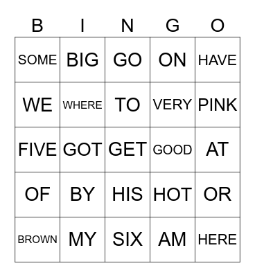SIGHT WORDS Bingo Card