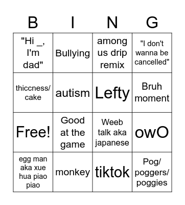 Crappy Discord Bingo Card