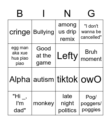 Crappy Discord Bingo Card