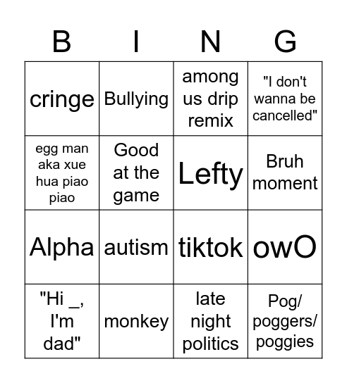 Crappy Discord Bingo Card