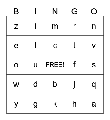Alphabet Bingo Card