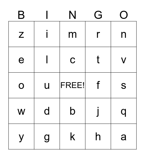Alphabet Bingo Card