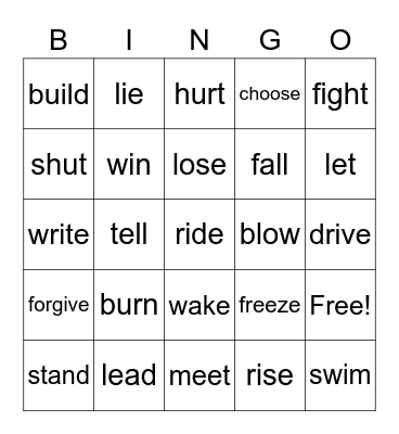 PRESENT TENSE VERBS Bingo Card