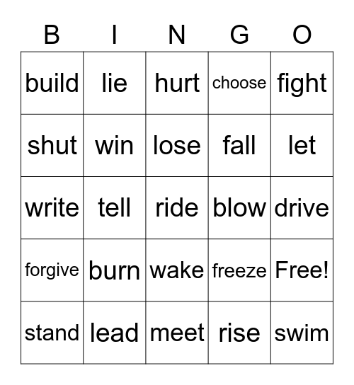 PRESENT TENSE VERBS Bingo Card