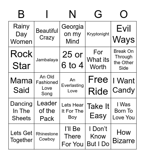 Music Bingo 56 Bingo Card