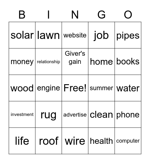 BNI BINGO Card