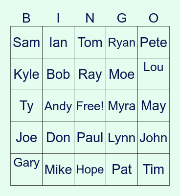 Fingerspelling Short Names Bingo Card