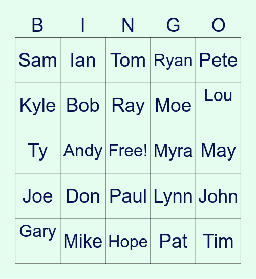 Fingerspelling Short Names Bingo Card
