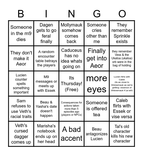 Critical Role Campaign 2 Episode 124 Bingo Card