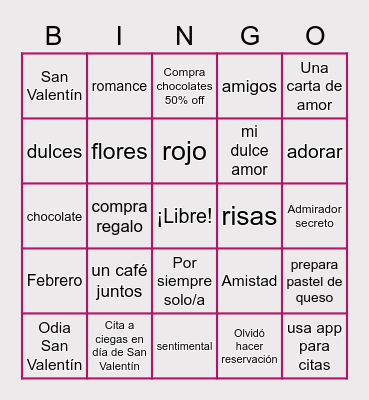 Spanish Virtual Valentine's Day Bingo Card