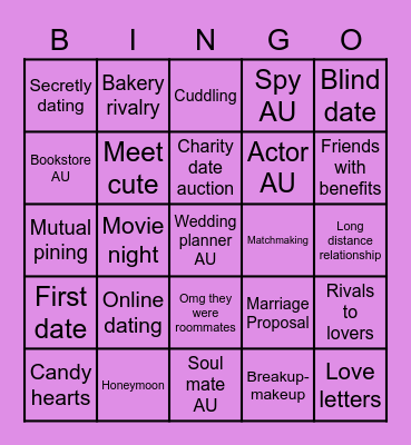 Valentine's Day Fic Bingo Card