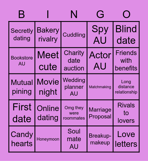 Valentine's Day Fic Bingo Card