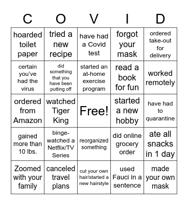 COVID Bingo Card