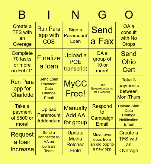 Outstandingly Awesome OA Krissy Bingo Card