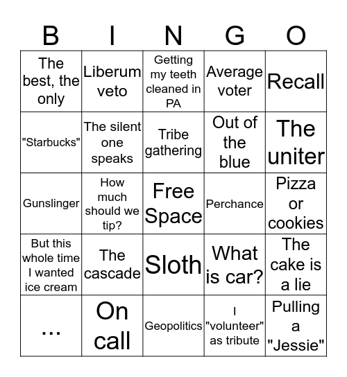 Group Text Bingo Card