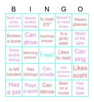 Get To Know Your Buddy! Bingo Card