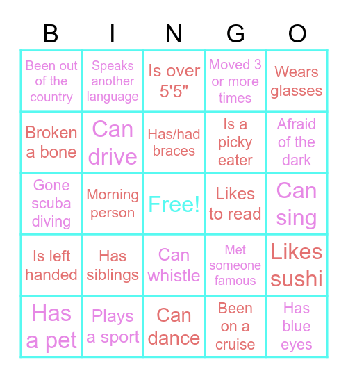 Get To Know Your Buddy! Bingo Card