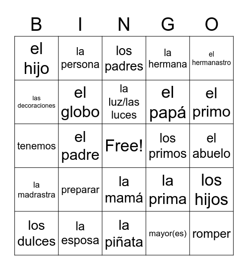 La familia Bingo Card