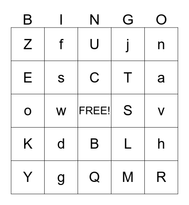 Alphabet Bingo Card
