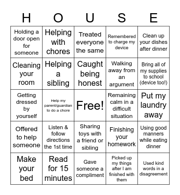 House System BINGO Card