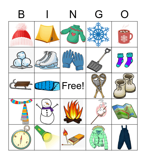 Winter Camping Bingo Card