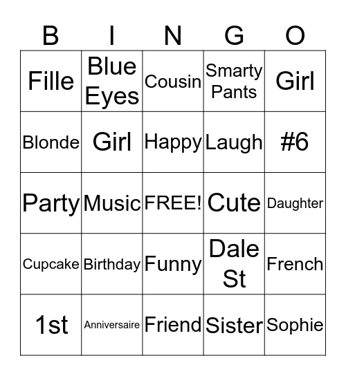 Maeve's Birthday Bingo Card