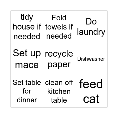 Monday chores Bingo Card