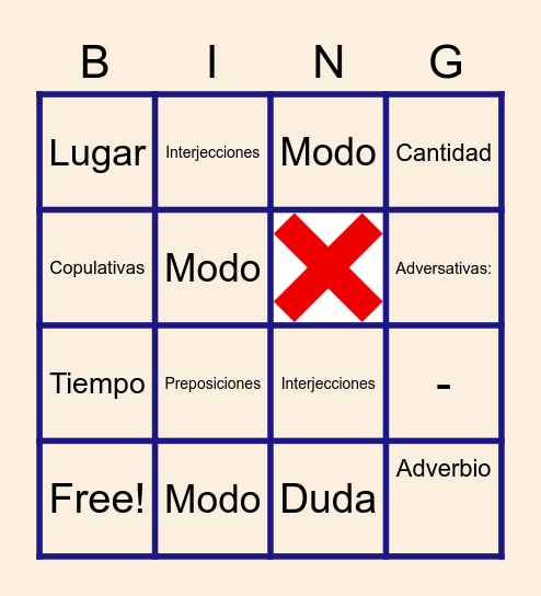 PARTES VARIABLES E INVARIABLES DE LA ORACION Bingo Card