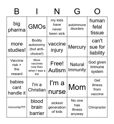Anti Vaxxer Bingo Card