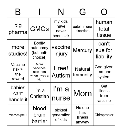 Anti Vaxxer Bingo Card