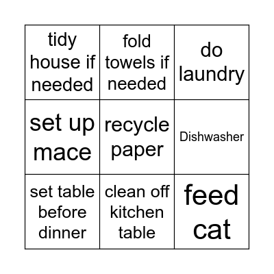 Wednesday afternoon Bingo Card