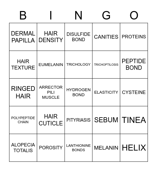 PROPERTIES OF HAIR & SCALP Bingo Card