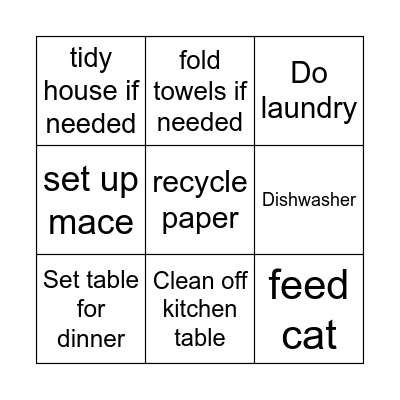 Thursday afternoon Bingo Card