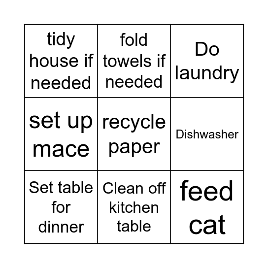 Thursday afternoon Bingo Card