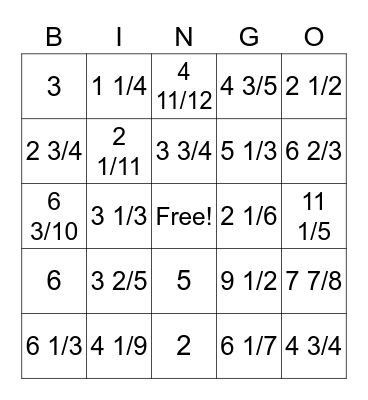 Fraction Converting! Bingo Card