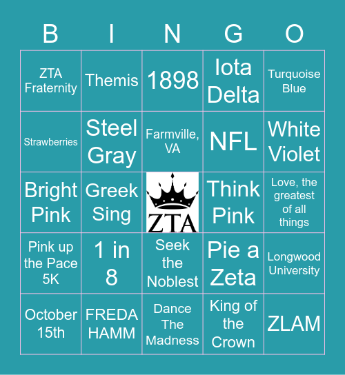 Zeta Tau Alpha Bingo Card