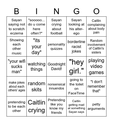 Caitlin and Sayan Bingo Card