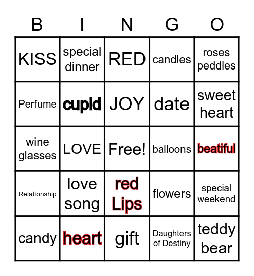 Happy Valentine Day Bingo Card