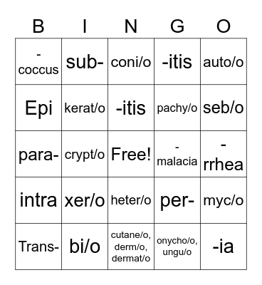 Integumentary System Bingo Card