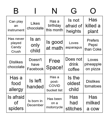 Find someone who... Bingo Card
