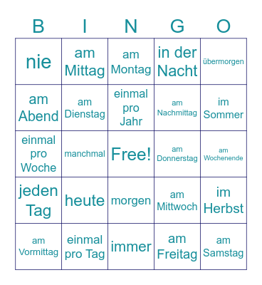 Time Expressions (Deutsch) Bingo Card