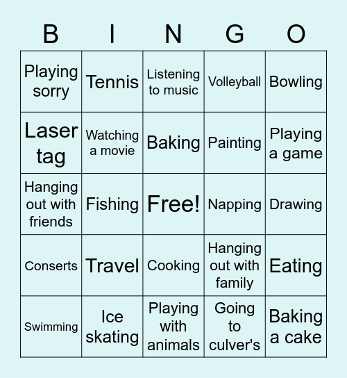 Bingo Fun TIme Bingo Card